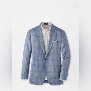 Peter Millar Ames Plaid Blue Pearl Sport Coat Wool Silk Linen Blazer 38R NWT